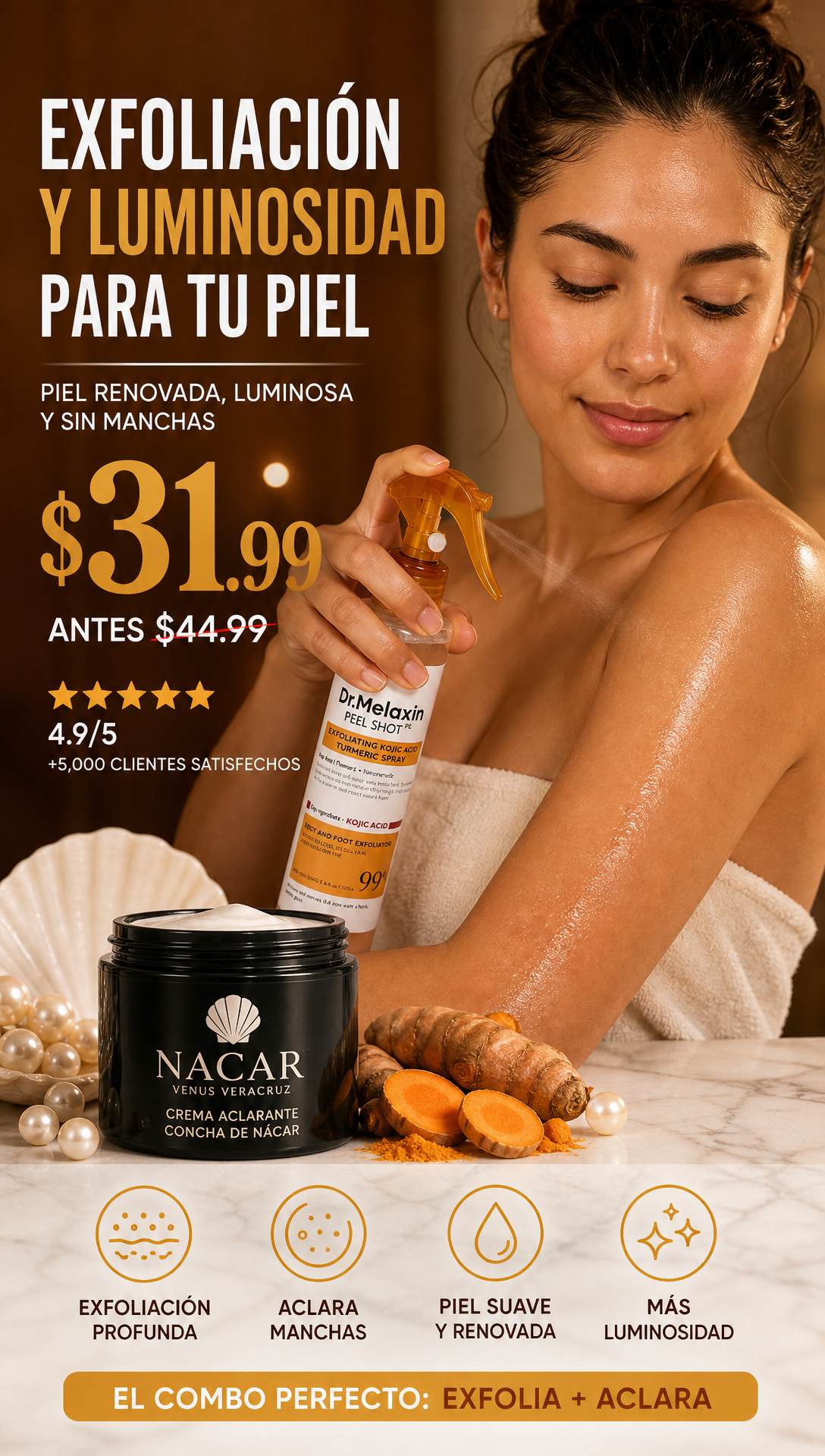 Combo Exfolia y Aclara | Dr. Melaxin + Crema Concha de Nacar